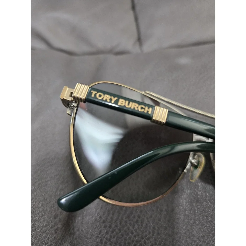 Tory Burch TY6058 Aviator Sunglasses Gold Green Grey Gradient Lens with Case - Picture 4 of 8